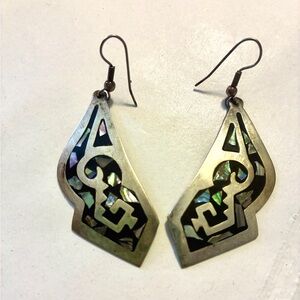 Onyx Abalone Inlay Art Vintage Mexico Earrings